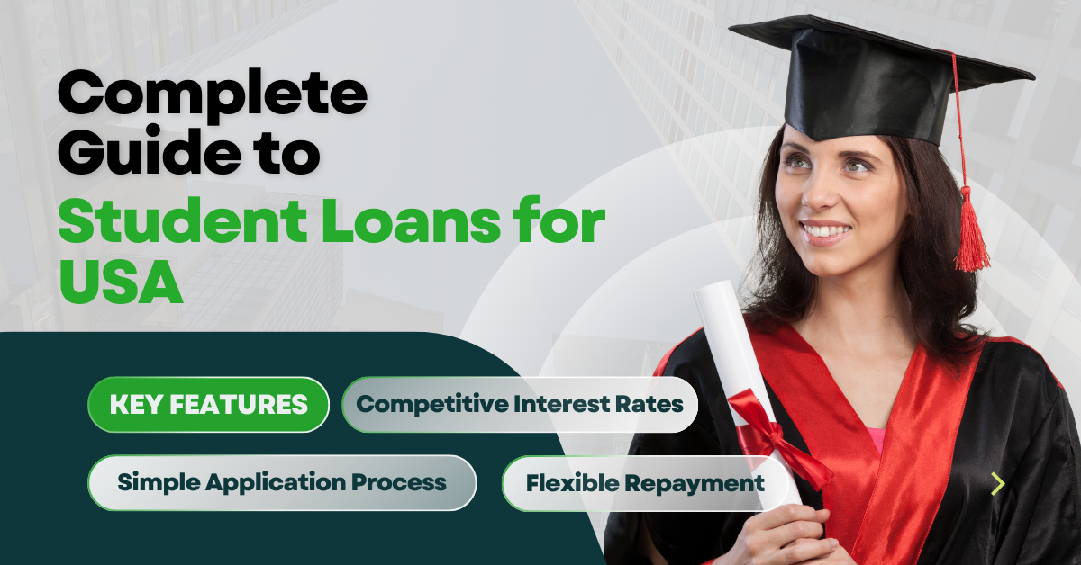 an image in which it is written "Complete Guide to Student Loans for USA